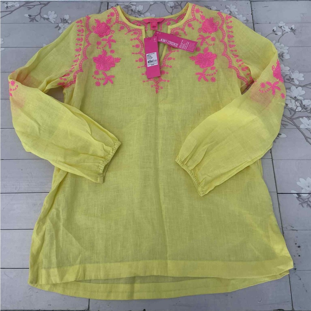 Lilly Pulitzer Yellow Tunic with Pink Embroidery - Picture 5 of 7